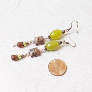 Boho! Unique & Handmade EarCandy! Embossed Copper + Jade + Recycled Glass Beads